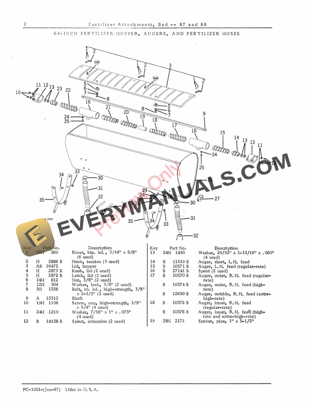 John Deere 87 88 Fertilizer Attachments Parts Catalog PC1051 01JAN67 4