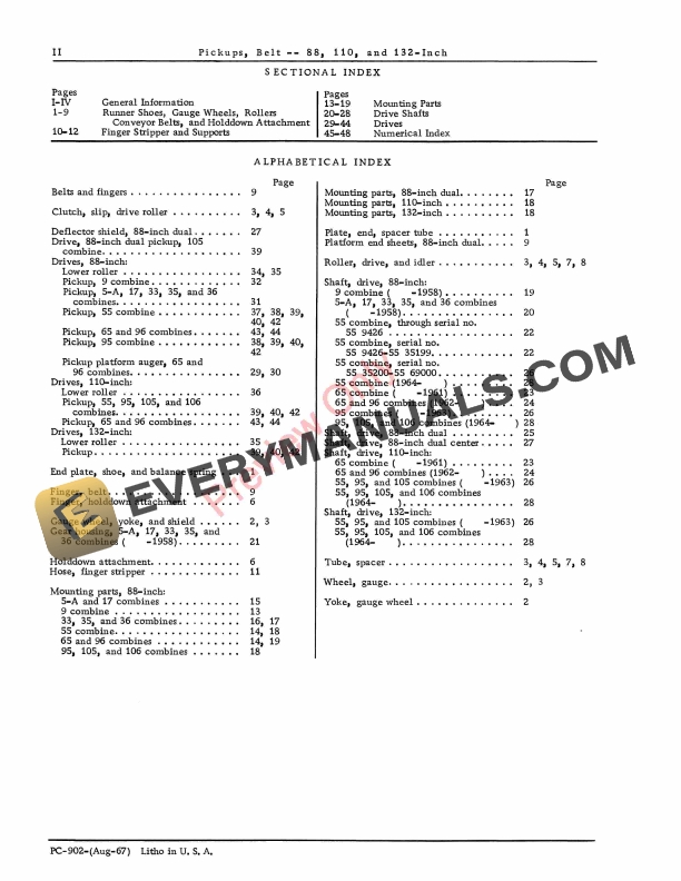John Deere 88, 110, 132 Inch Belt Pickups Parts Catalog PC902 01MAR67 5 John Deere 88, 110, 132 Inch Belt Pickups Parts Catalog PC902 01MAR67-4