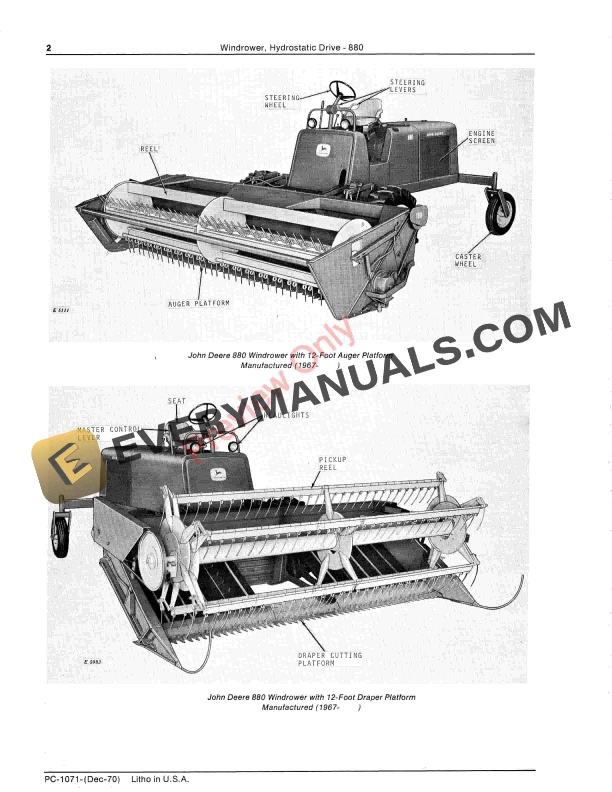 John Deere 880 Hydrostatic Drive Windrower Parts Catalog PC1071 01DEC70 4