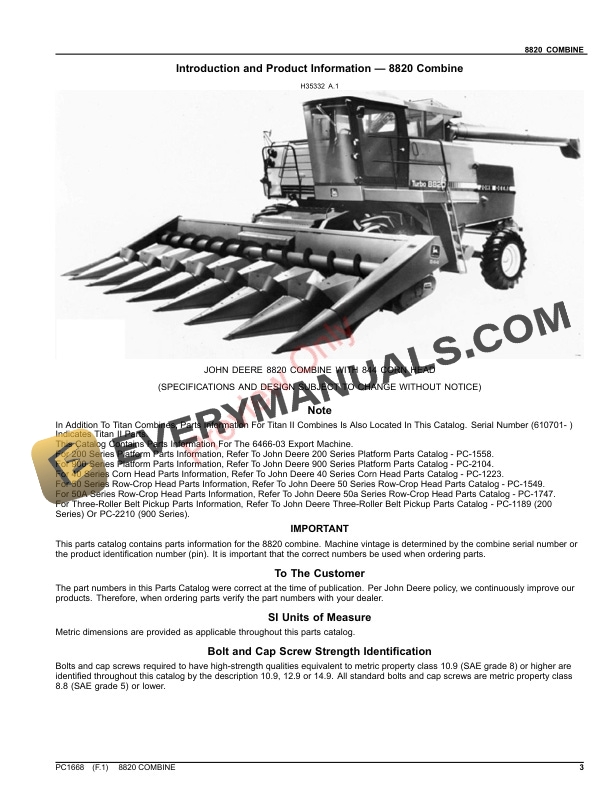 John Deere 8820 COMBINE Parts Catalog PC1668 30SEP23 4 John Deere 8820 COMBINE Parts Catalog PC1668 30SEP23-3