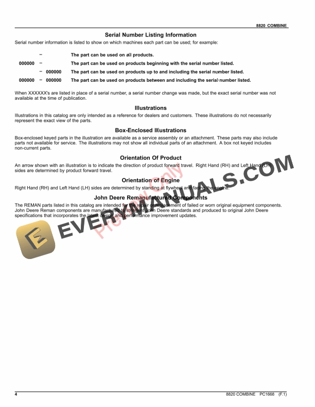 John Deere 8820 COMBINE Parts Catalog PC1668 30SEP23 5 John Deere 8820 COMBINE Parts Catalog PC1668 30SEP23-4