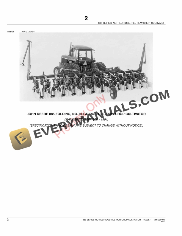 John Deere 885 Series Row-Crop Cultivator Parts Catalog PC2087 10JUN11 5 John Deere 885 Series Row-Crop Cultivator Parts Catalog PC2087 10JUN11-4