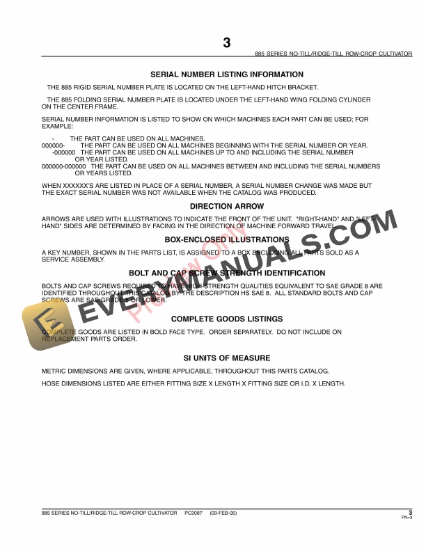 John Deere 885 Series Row-Crop Cultivator Parts Catalog PC2087 10JUN11 6 John Deere 885 Series Row-Crop Cultivator Parts Catalog PC2087 10JUN11-5