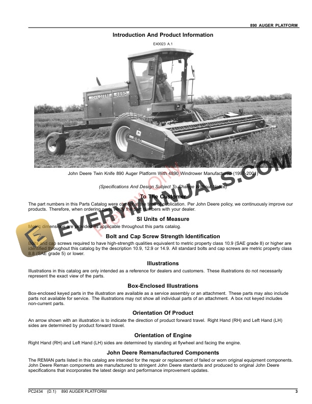 John Deere 890 AUGER PLATFORM Parts Catalog PC2434 06AUG23 4 John Deere 890 AUGER PLATFORM Parts Catalog PC2434 06AUG23-3