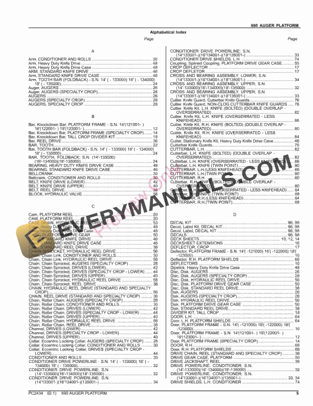 John Deere 890 AUGER PLATFORM Parts Catalog PC2434 06AUG23 6 John Deere 890 AUGER PLATFORM Parts Catalog PC2434 06AUG23-5