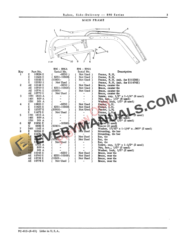John Deere 890 Series Side-Delivery Rakes Parts Catalog PC615 01AUG63-5