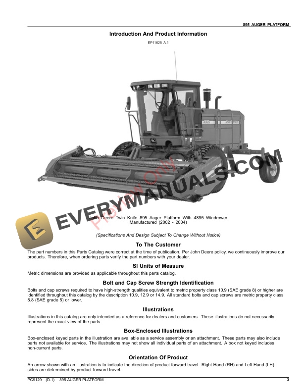 John Deere 895 PLATFORM Parts Catalog PC9129 06AUG23-3