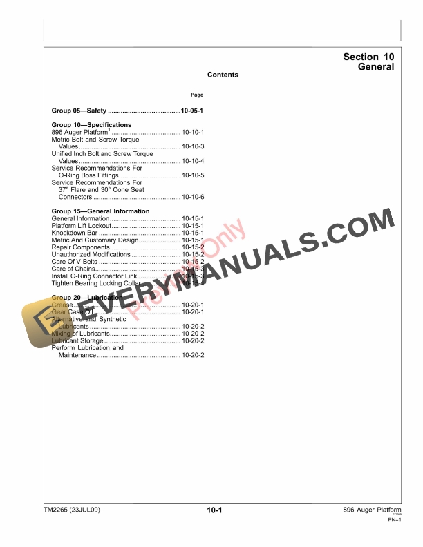 John Deere 896 Auger Platform Technical Manual TM2265 23JUL09 5