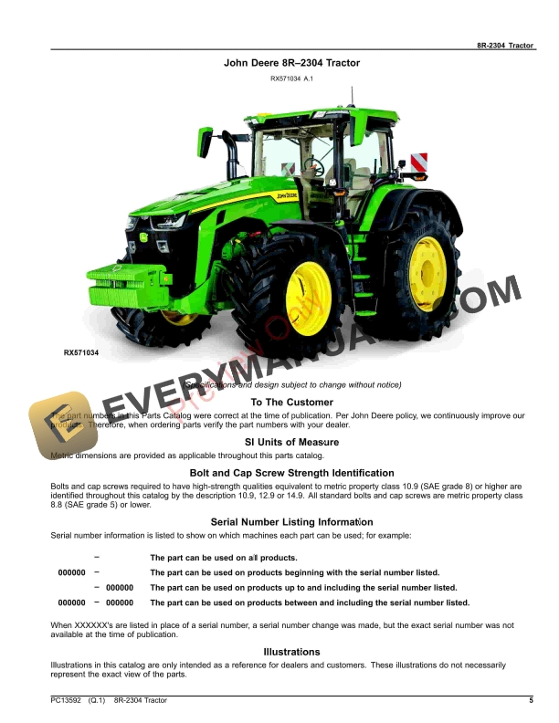 John Deere 8R-2304 Tractor Parts Catalog PC13592 19NOV23 6 John Deere 8R-2304 Tractor Parts Catalog PC13592 19NOV23-5