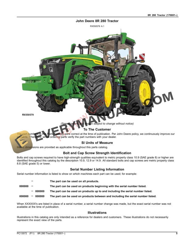John Deere 8R 280 Tractor Parts Catalog PC13572 06OCT23-5