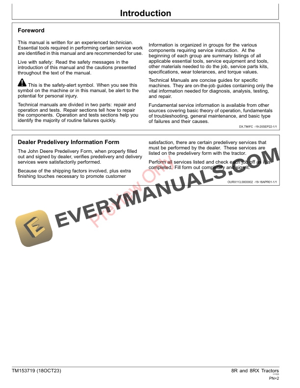 John Deere 8R S. N. 170001— Russia S. N. 070001— 8RX S. N. 801001— Technical Manual TM153719 18OCT23 2