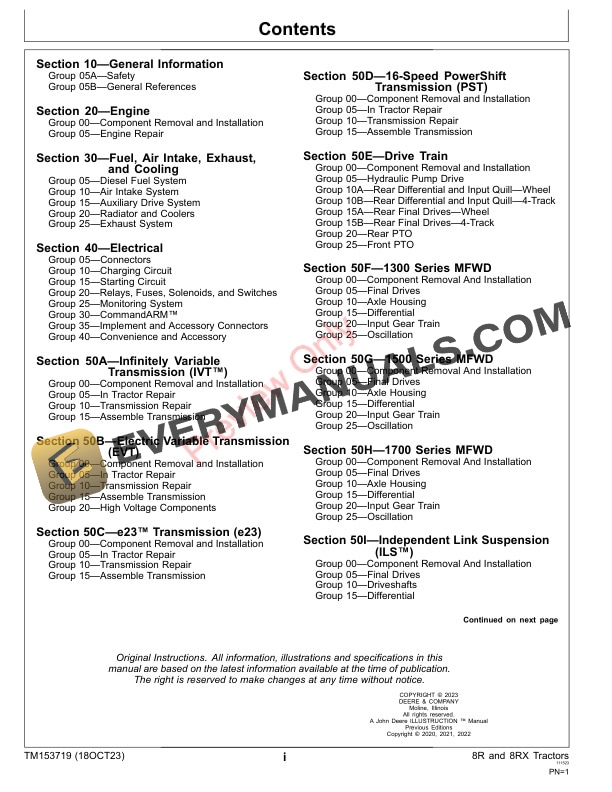 John Deere 8R S. N. 170001— Russia S. N. 070001— 8RX S. N. 801001— Technical Manual TM153719 18OCT23 3