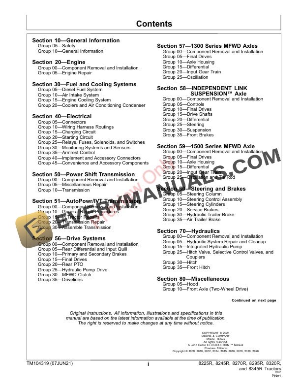 John Deere 8R Tractors 001001 053099 Russia 001001 052200 Repair Technical Manual TM104319 07JUN21 3