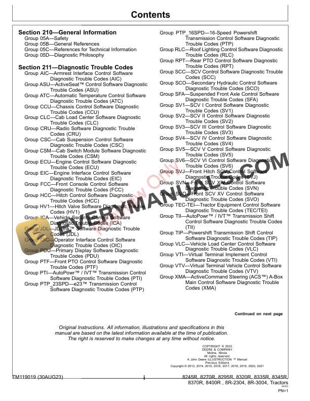 John Deere 8R Tractors 090001 119999 Russia 055001 Diagnostic Technical Manual TM119019 30AUG23 3