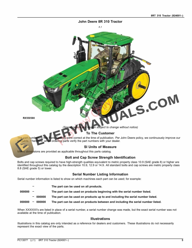John Deere 8RT 310 Tractor Parts Catalog PC13577 02NOV23-5