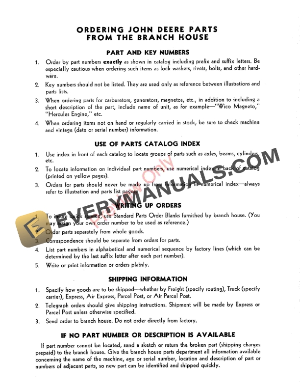 John Deere 9, 19, 22, 22A, 212, 212A, 99, 999, 919, 999L, 919L Horse Parts Catalog PC216 01FEB55-4