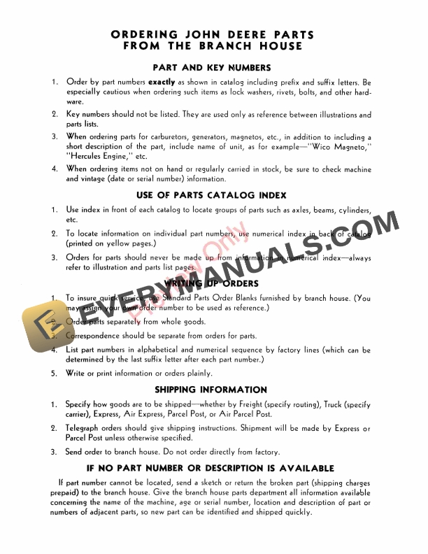 John Deere 9 Foot Power-Driven Windrower Parts Catalog PC259 01APR59-4