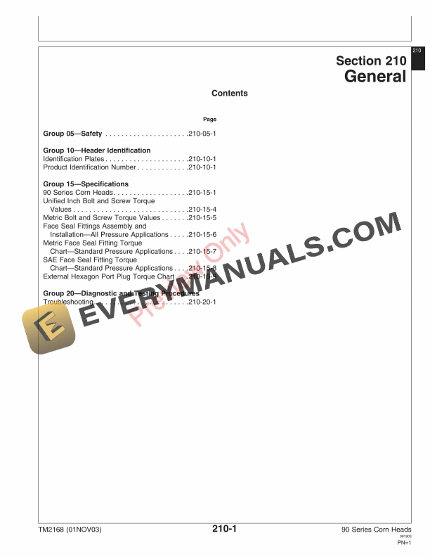John Deere 90 Series Corn Heads 705101 Technical Manual TM2168 01NOV03 5
