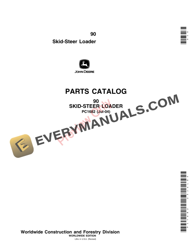 John Deere 90 Skid-Steer Loader Parts Catalog PC1682 23JUL04-1