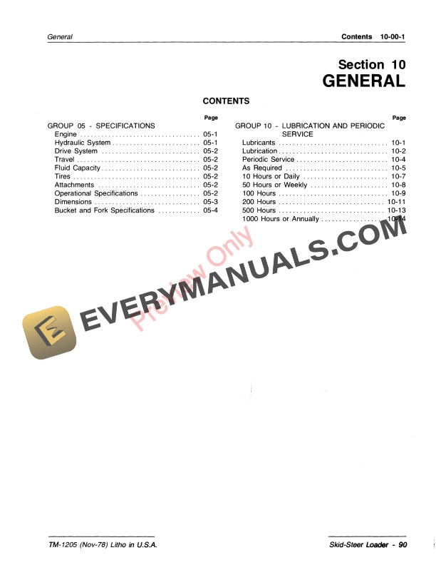 John Deere 90 Skid Steer Loader Technical Manual TM1205 01NOV78 5