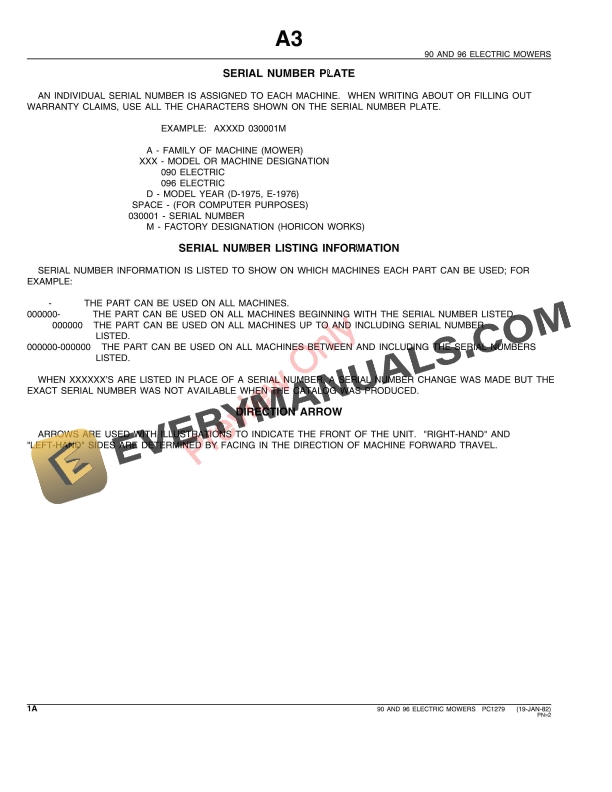 John Deere 90 and 96 Riding Electric Mower Parts Catalog PC1279 02APR92 5 John Deere 90 and 96 Riding Electric Mower Parts Catalog PC1279 02APR92-4