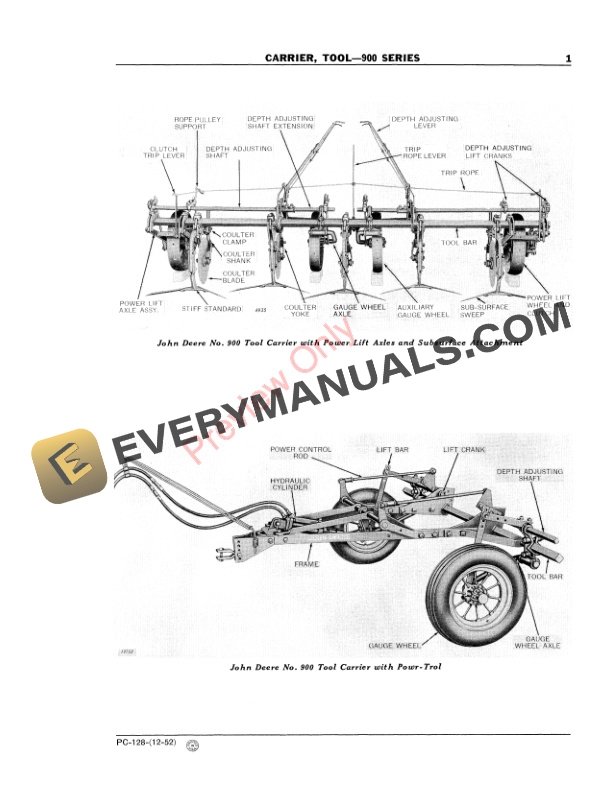 John Deere 900 Series Chisel Plow Parts Catalog PC128 01DEC52-3