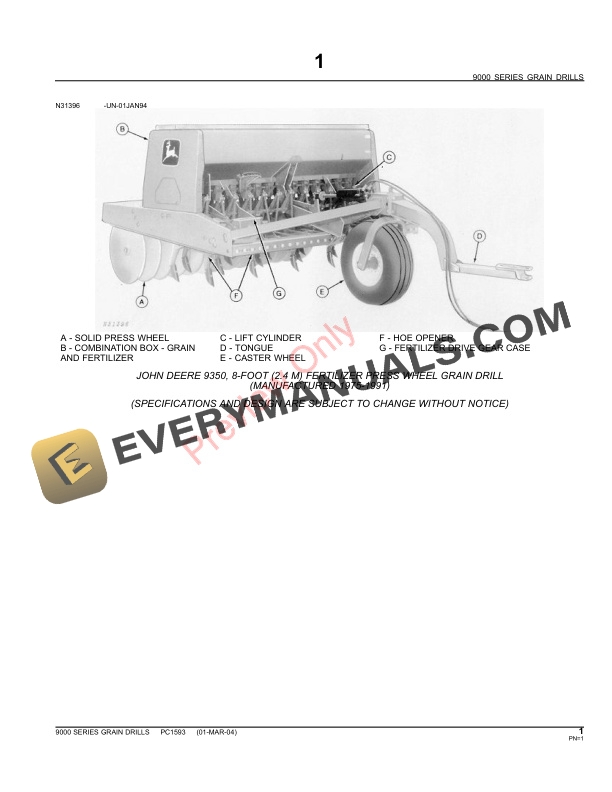 John Deere 9000 Series Grain Drills Parts Catalog PC1593 09JUN11-3