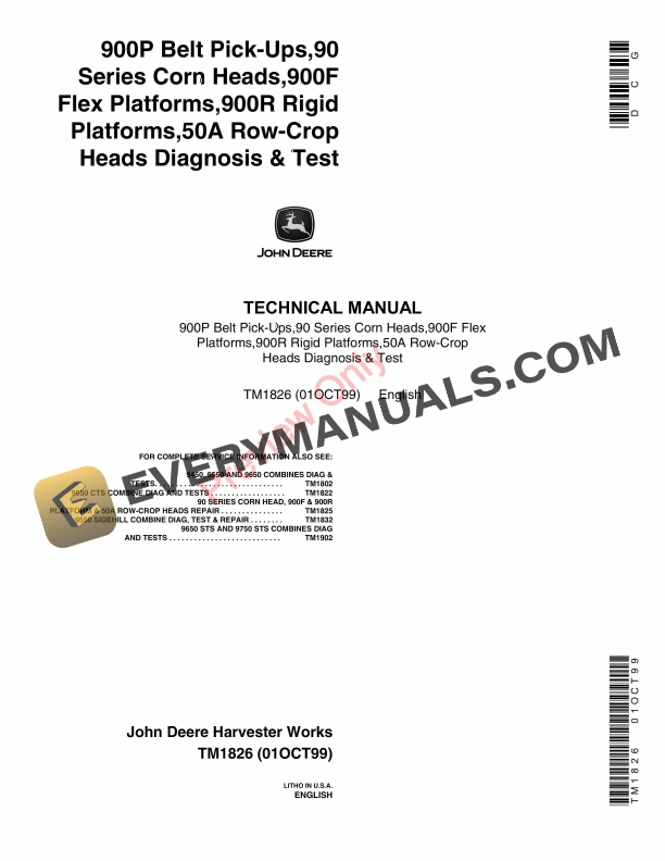 John Deere 900P Belt Pick-Ups, 90 Series Corn Heads ( Technical Manual TM1826 01OCT99-1