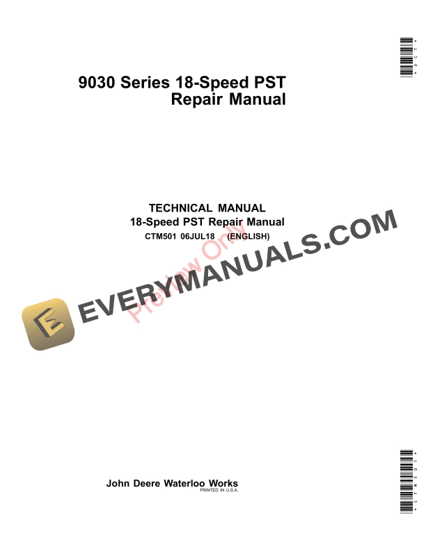 John Deere 9030 Series 18-Speed PST Technical Manual CTM501 06JUL18-1