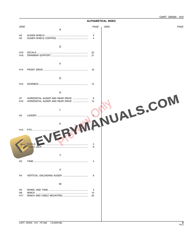 John Deere 910 Grain Cart Parts Catalog PC1566 16MAR88 6 John Deere 910 Grain Cart Parts Catalog PC1566 16MAR88-5