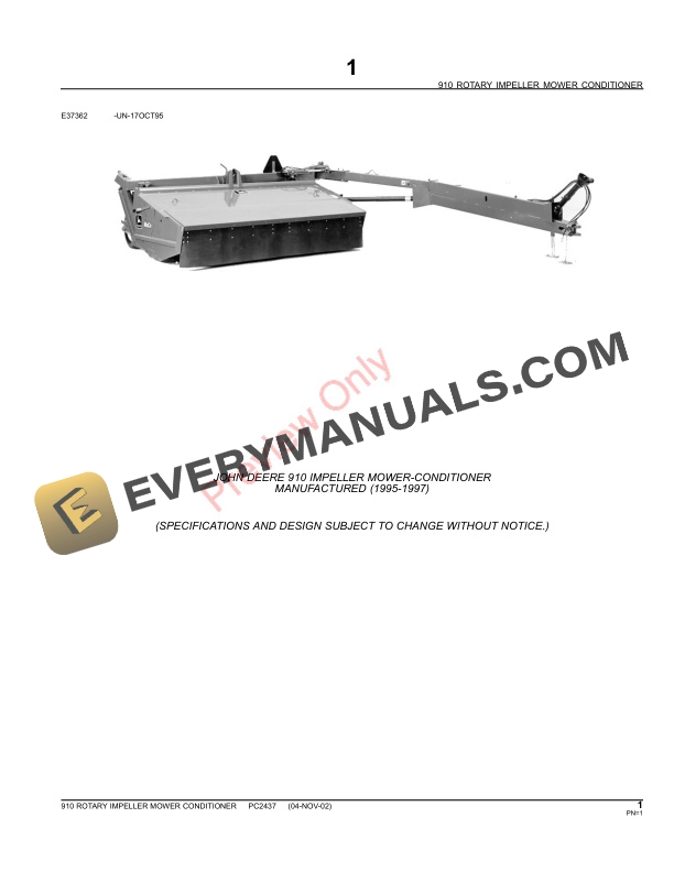 John Deere 910 Rotary Impeller Mower Conditioner Parts Catalog PC2437 06MAY11-3