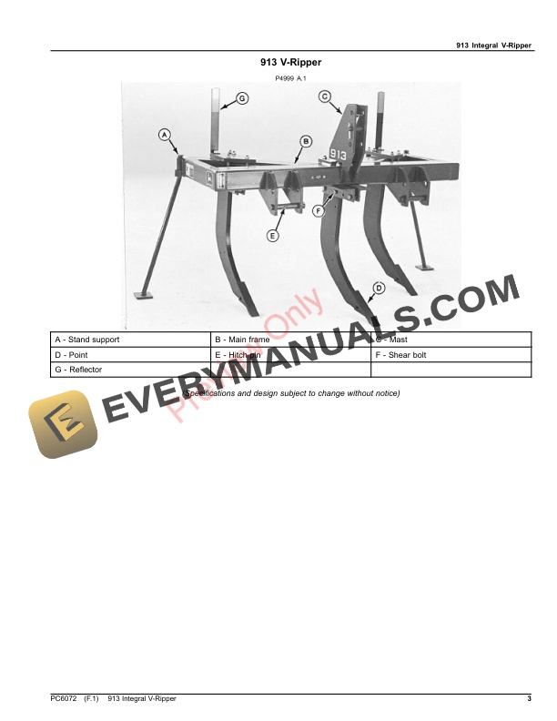 John Deere 913 Integral V-Ripper Parts Catalog PC6072 06AUG23-3