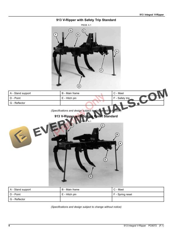 John Deere 913 Integral V-Ripper Parts Catalog PC6072 06AUG23-4