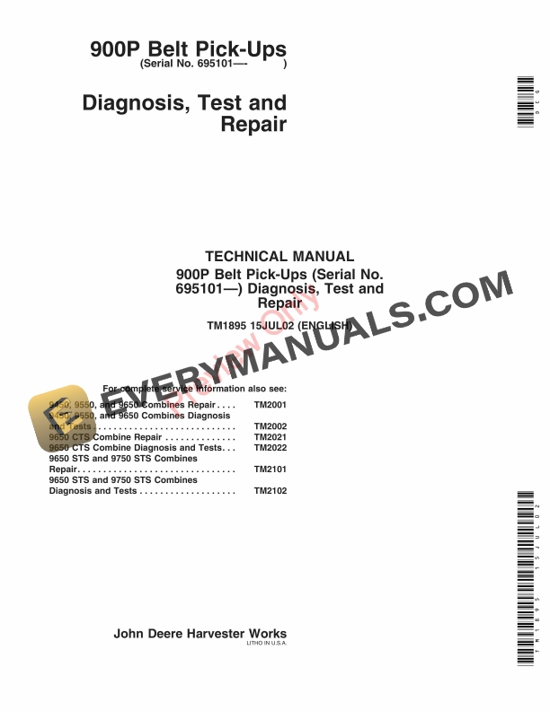John Deere 914 P (695101-) Belt Pickups Technical Manual TM1895 15JUL02-1