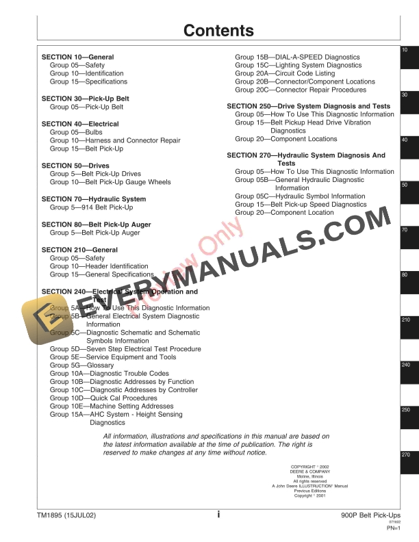 John Deere 914 P 695101 Belt Pickups Technical Manual TM1895 15JUL02 5