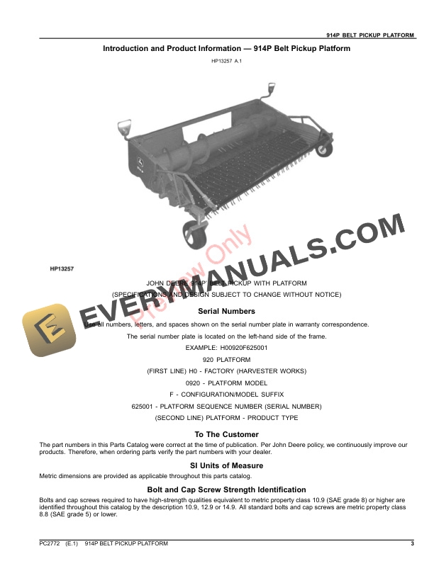 John Deere 914P BELT PICKUP PLATFORM Parts Catalog PC2772 20SEP21-3