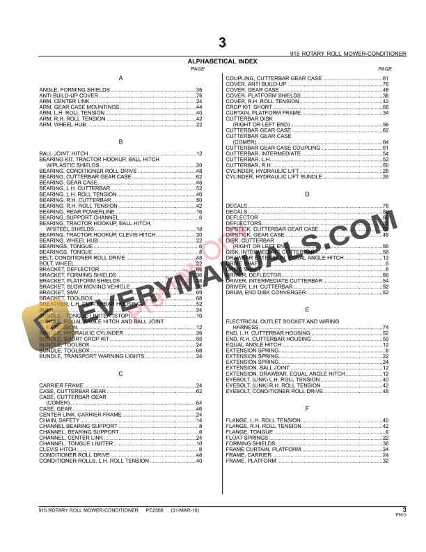 John Deere 915 Rotary Roll Mower Conditioner Parts Catalog PC2566 06MAY11-5