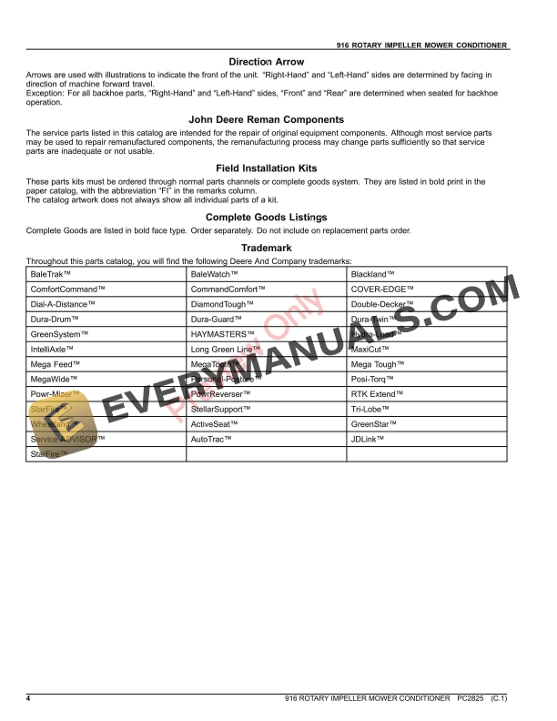 John Deere 916 ROTARY IMPELLER MOWER-CONDITIONER Parts Catalog PC2825 06AUG23-4