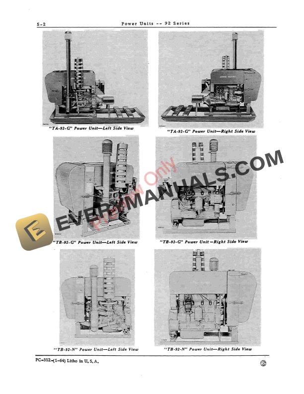 John Deere 92 Series Power Units Parts Catalog PC312 01JAN64-4
