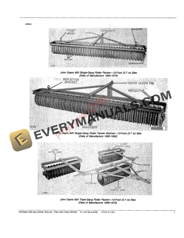John Deere 920, 920A Roller Packers and Mulchers Parts Catalog PC679 02JUN80-3
