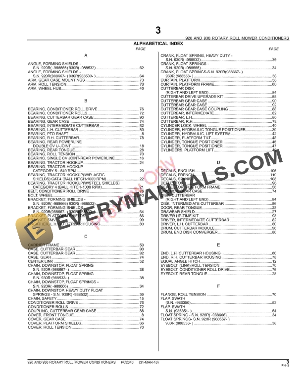 John Deere 920, 930 Rotary Roll Mower Conditioners Parts Catalog PC2340 09MAY11-5