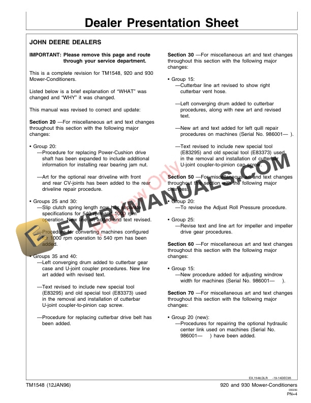 John Deere 920 and 930 Mower Conditioner Technical Manual TM1548 12JAN96 3