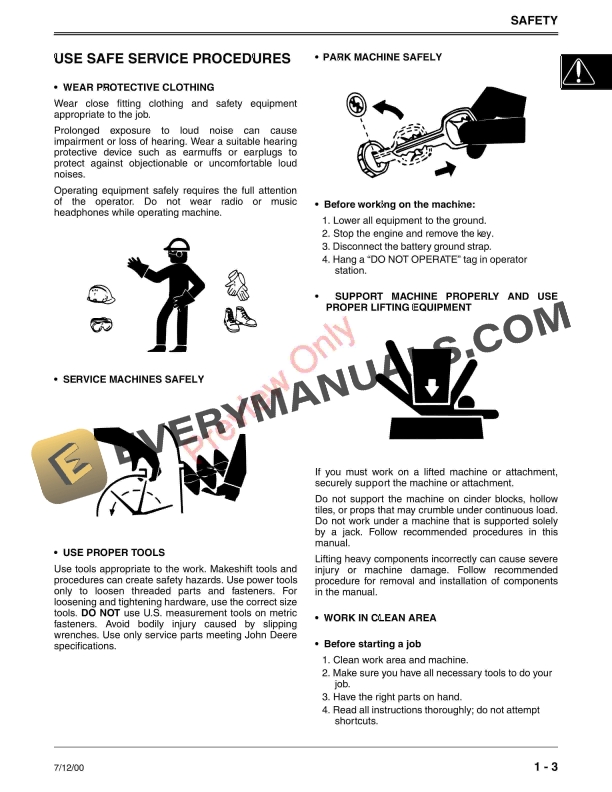 John Deere 924DE 1128DE 1128DDE and 1332DDE Walk Behind Snowblowers Technical Manual TM1867 12JUL00 5