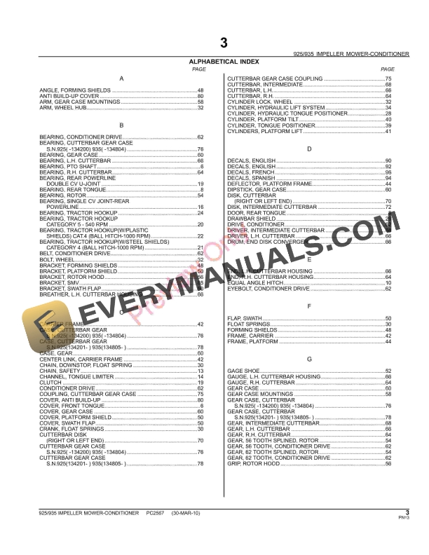 John Deere 925, 935 Impeller Mower Conditioner Parts Catalog PC2567 06MAY11 6 John Deere 925, 935 Impeller Mower Conditioner Parts Catalog PC2567 06MAY11-5