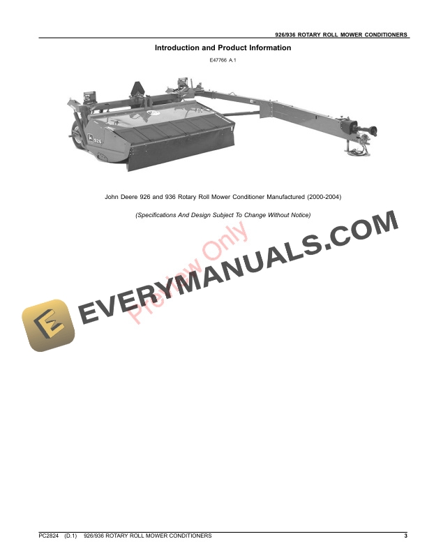 John Deere 926 AND 936 ROTARY ROLL MOWER-CONDITIONER Parts Catalog PC2824 12SEP23-3