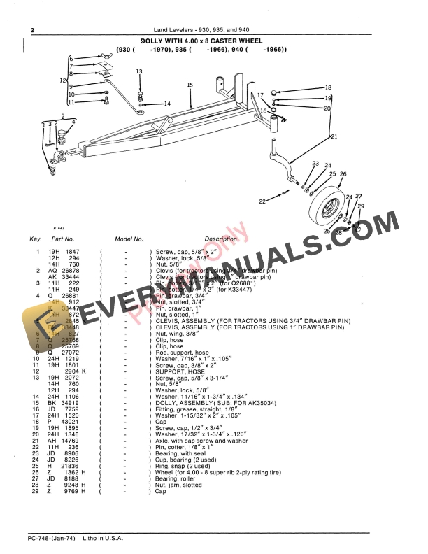 John Deere 930, 935, 940 Land Levelers Parts Catalog PC748 01JAN74-4