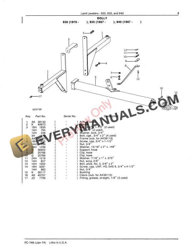 John Deere 930, 935, 940 Land Levelers Parts Catalog PC748 01JAN74-5