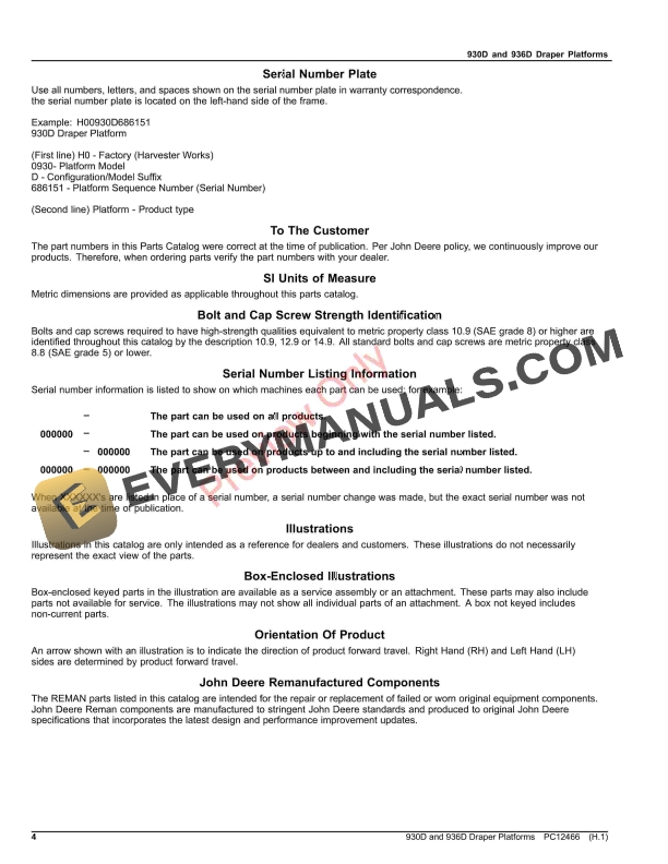 John Deere 930D and 936D Draper Platforms Parts Catalog PC12466 06AUG23-4