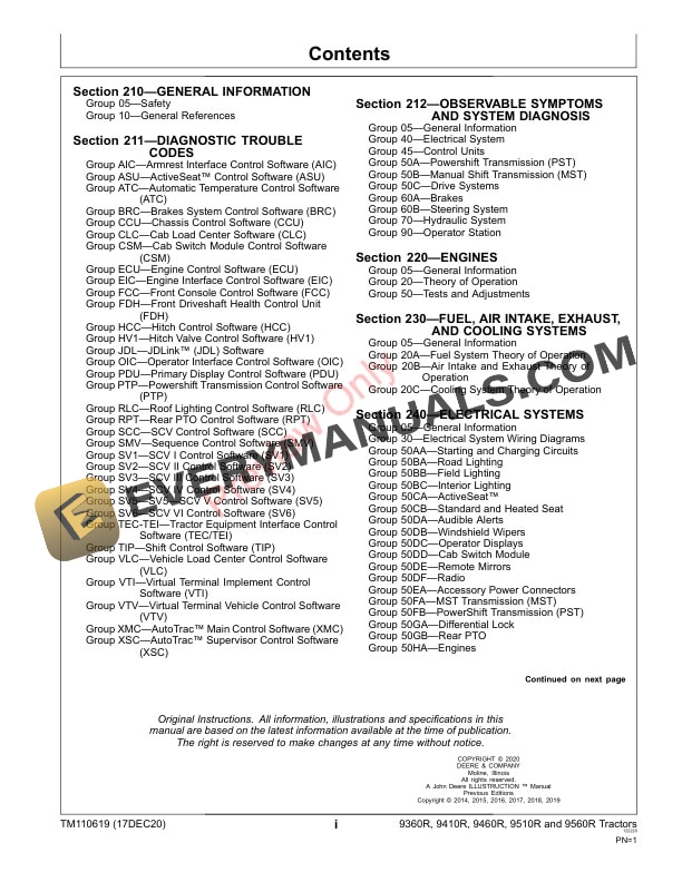 John Deere 9360R 9410R 9460R 9510R and 9560R 9R Tractors Diagnostic Technical Manual TM110619 17DEC20 3