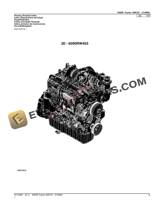 John Deere 9360R TRACTOR Parts Catalog PC10580 17SEP23 3